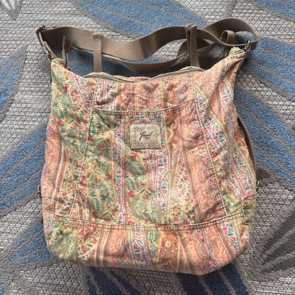 Vintage Y2K Fossil 1954 Paisley Floral‎ Corduroy Crossbody Boho Purse Bag - Picture 2 of 8